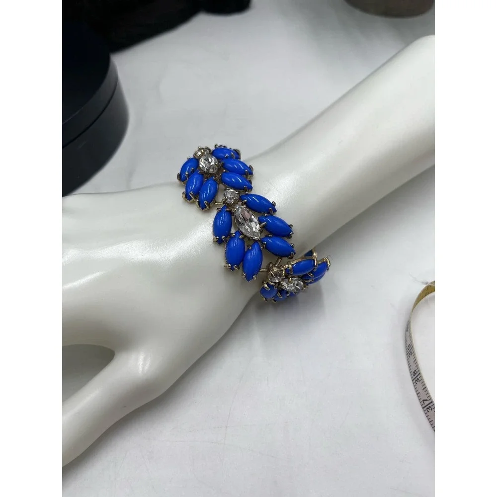 J. Crew Womens Pantone Blue‎ Jeweled Embellished Rhinestone Statement Bracelet